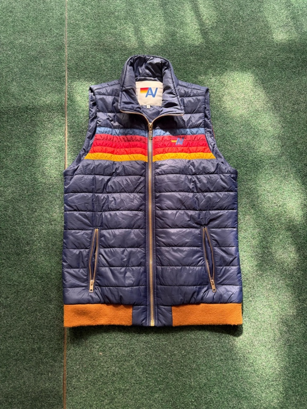 Aviator Nation Women’s 5 Stripe Quilted vest in Snorkel Blue